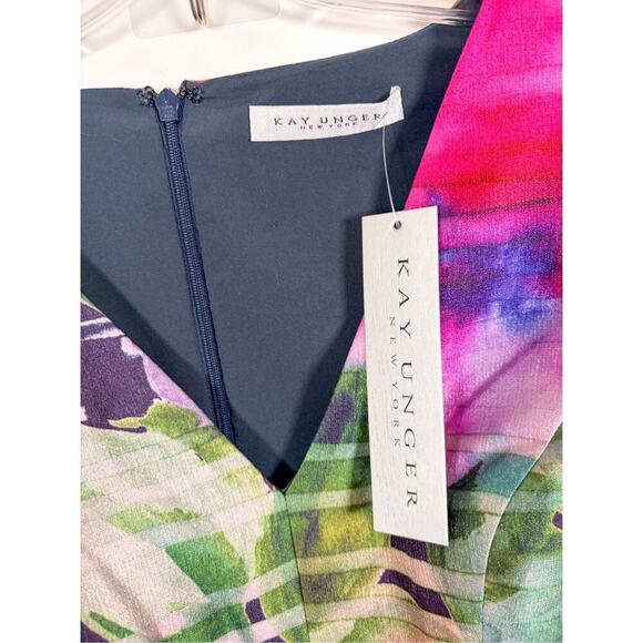 NWT Kay Unger Watercolor Floral V-Neck Maxi A-Line Dress Multicolor Size 6 - Picture 5 of 10